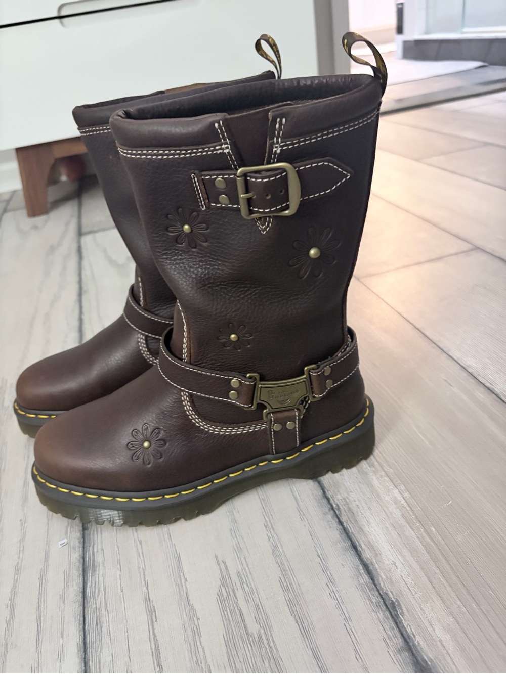 Dr. Martens Dark Brown Anistone Hi Flower Combat Boots - Picture 5 of 5